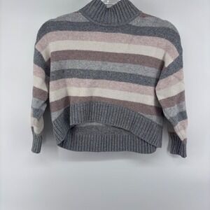 Striped Knit Sweater Mock Neck Pullover Gray Brown Pink Neutral Tones Size‎ 7